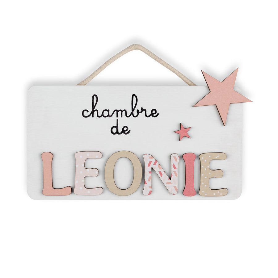 Plaque de porte personnalisée étoiles prénom enfant corail