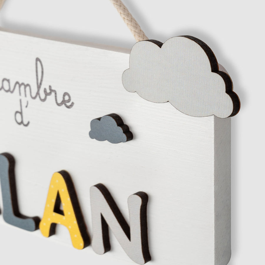 Zoom nuage plaque de porte jaune et gris