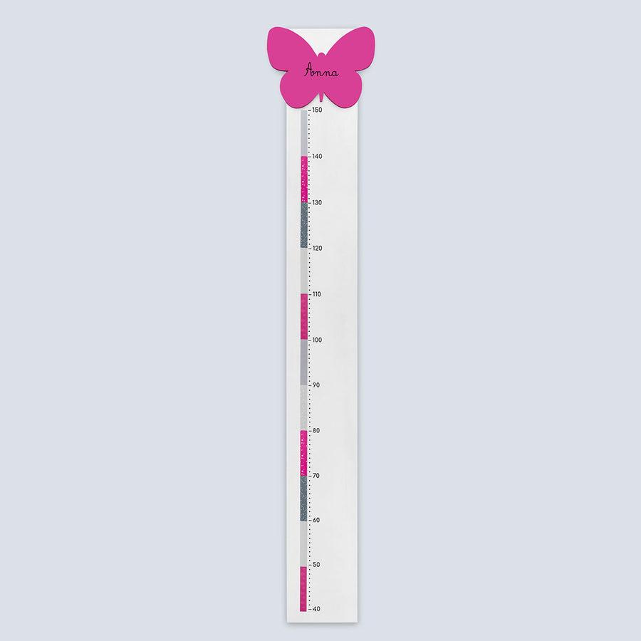 Toise enfant personnalisable papillon fuchsia